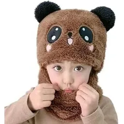 TopiBaaz Cute Panda Cartoon Monkey Cap for Boys and Girls (Pack of 1) | Age - 6 Years to 12 Years |Free Size | Plush Wool | Winter Cap | Neck Scarf-picture-55