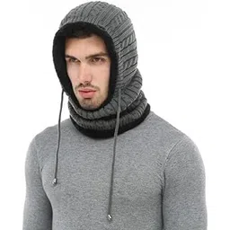 Topibaaz Men & Women Beanie Monkey Hood Cap with Neck Scarf | Woolen Soft Warm Snow and Air Proof Fleece Lined Knitted Inside Fur Thick Wool Scarf Drawstring Beam Cap Hat for Unisex| Freesize-picture-39