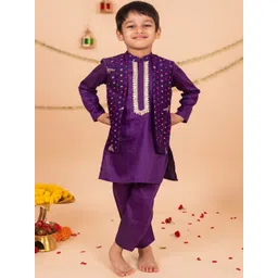 TOPLOVE Boys Mandarin Collar Cotton Silk Kurta With Pyjamas-picture-21
