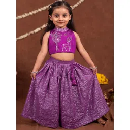 TOPLOVE Girls Band Collar Satin Top With Skirt-picture-18