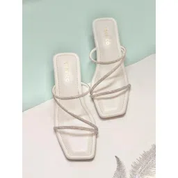 Toprico Three Strap Embellished White Heels image 1