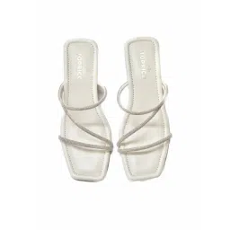 Toprico Three Strap Embellished White Heels image 2