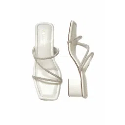 Toprico Three Strap Embellished White Heels image 3