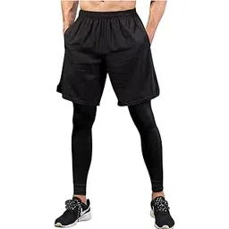 TOPTIE 2 in 1 Men's Active Running Shorts, Basketball Tights Pants-picture-18