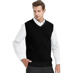 toptie Mens Business Solid Color Plain Sweater Vest, Cotton Fit Casual Pullover-picture-48