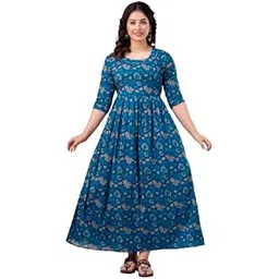 topyarn Women's Cotton Printed Maternity Feeding Kurti with Zipper Maternity Gown for Women Feeding Dress-picture-14