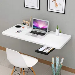 torche (31 x 18.5 inches) Round cornered solid Wood Powder Coated Steel Wall-Mounted Folding Kitchen and Computer Table Office Table. (Matt White) Solid Wood Study Table-picture-13