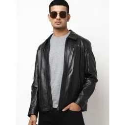 Tortoise Edoardo Black Regular Fit Leather Jacket-image-0