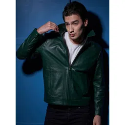 Tortoise Leather Lightweight Biker Jacket-image-1
