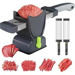 Tortoise Zone Fresh Meat Slicer, Stainless Steel Meat Slicer Manual Jerky Cutter with 17 Blades, Adjustable Thickness (2mm/4mm) for Slicing, Shredding Beef Pork Chicken BBQ, Vegetables, Herbs-image-33
