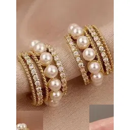 Tosilite Artificial Stones Studded And Beaded C Shaped Half Hoop Earrings-picture-25