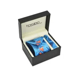 Tossido Blue Printed Tie with Pocket Square-picture-22