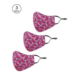 Tossido Kids Pack Of 3 Pink Printed Pure Cotton 3-Ply Cloth Masks-picture-23