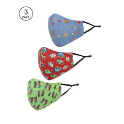 Tossido Kids Pack Of 3 Red Printed Pure Cotton 3-Ply Reusable Outdoor Cotton Cloth Masks-picture-24