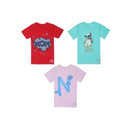 Tossido Kids Red & Purple Pack Of 3 Printed Cotton T-shirt-picture-13