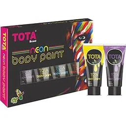 TOTA Non-Toxic Face Paint and Body paint for Party, Celebration, Holi - Set of 6 in White, Yellow, Orange, Green, Blue and Pink. Neon Colour UV Glow Tubes-image-1