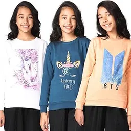 TotzTouch Girls Sweatshirts Cotton Graphic Printed Designs Unicorn | BTS | Wild Floral Horse Pack of 1 Age 3 Years to 16 Years Winter Collections-picture-11