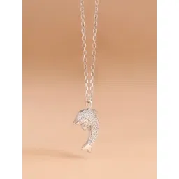 Touch925 Silver Dolphin Studded Pendant Chain Necklace for Women-picture-27