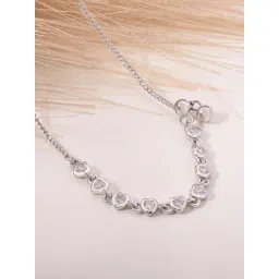 Touch925 Silver Heart Link Stone Chain Necklace for Women-picture-32