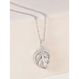 Touch925 Silver Leaf Motif CZ Pendant Chain Necklace for Women-picture-36