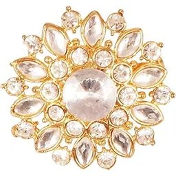 New! Touchstone Indian Bollywood Romance Amazingly Hand Crafted Floral Round Crystals Marquise Shape Kundan Look Vintage Round Shape Brooch in Gold Tone for Women.-picture-10