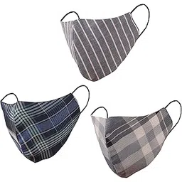 touchstone Checked Cotton Face Masks Reusable Washable Handcrafted Double Layer for women, men. (Pack of 3). Blue-picture-21