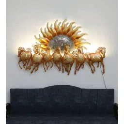 toughcrafts 7 Sun Horse Gold Iron Wall Art With LED-picture-29