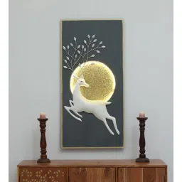 toughcrafts Iron Silver Deer Frame & Mdf Wall Metal Art-picture-3