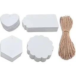 TOWNBUS 100 Pcs of Double Sided Blank White Hang Tags with String for Return Gifts | Party & Celebration | Plain Price Tags with Jute Rope | Thread-image-8