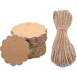 TOWNBUS - Pack of 100 Double Sided Blank Craft Brown Hang Tags with String for Party & Celebration | Plain Return Gift Kraft Tags with Jute Rope | Thread-image-14