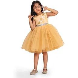 Toy Balloon Kids Golden Knee Length Girls Party Fashion Dress-picture-14
