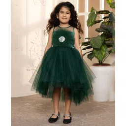 Toy Balloon Kids Net Sleeveless Floral Applique Detailed & Sequins Embellished Layered High Low Dress - Green-picture-13