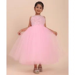 Toy Balloon Kids Net Woven Sleeveless Floral Applique Detailed & Foil Dots Printed Gown - Light Pink-picture-31
