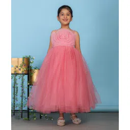 Toy Balloon Kids Net Woven Sleeveless Floral Applique Detailed & Foil Dots Printed Gown - Pink-picture-33