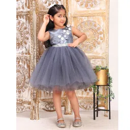 Toy Balloon Kids Net Woven Sleeveless Floral Applique Detailed & Sequins Embellished Dress - Grey-picture-28