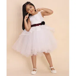 Toy Balloon Kids Net Woven Sleeveless Floral Applique Detailed & Sequins Embellished Dress - White-picture-22