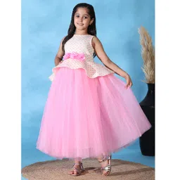 Toy Balloon Kids Net Woven Sleeveless Floral Applique Detailed Polka Dots Printed Gown - Baby Pink-picture-20