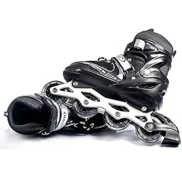 TOYLOGY ENTERPRISES Skates, Inline Roller Skating Adjustable Shoes 4 Wheeler Aluminium Body LED Flash Front Light for Boys, Girls and Adults Ages 6+ (Black)-picture-18