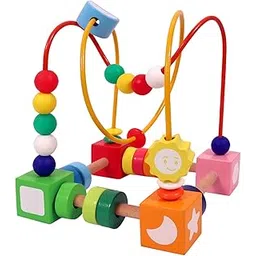 Toyshine Sun And Moon Wooden Shape, Objects, Color Recognition Rolling Bead Maze Labyrinth Toy, Kid-picture-25