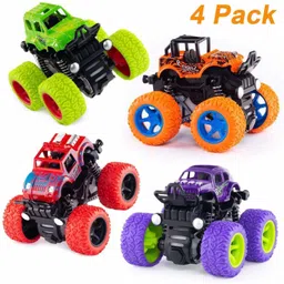 toyshub 4WD Mini Monster Trucks Friction Powered Cars for Kids Big Rubber Tires Baby Boys Super Cars Truck Children Gift Toys for Kids [Age-3+] (Pack of 4)-picture-11