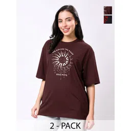 TQH Pack Of 2 Graphic Printed Round Neck Cotton Oversized T-shirts-picture-41
