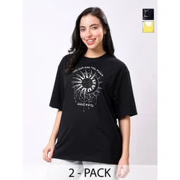 TQH Women Pack of 2 Graphic Printed Round Neck Oversized T-shirts-picture-40