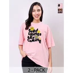 TQH Women Pack of 2 Typography Printed Round Neck Oversized T-shirts-picture-29