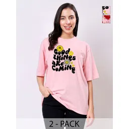 TQH Women Pack of 2 Typography Printed Round Neck Oversized T-shirts-picture-30