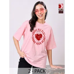 TQH Women Pack of 2 Typography Printed Round Neck Oversized T-shirts-picture-31