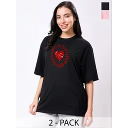 TQH Women Pack of 2 Typography Printed Round Neck Oversized T-shirts-picture-26