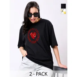 TQH Women Pack of 2 Typography Printed Round Neck Oversized T-shirts-picture-40