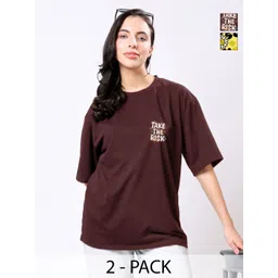 TQH Women Pack of 2 Typography Printed Round Neck Oversized T-shirts-picture-35