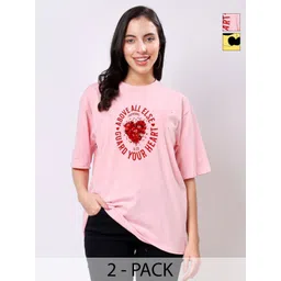TQH Women Pack of 2 Typography Printed Round Neck Oversized T-shirts-picture-36