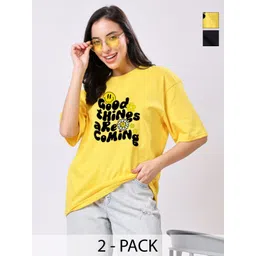TQH Women Pack of 2 Typography Printed Round Neck Oversized T-shirts-picture-37